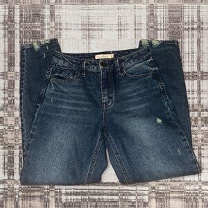 Dark Wash Distressed Straight Leg Jeans